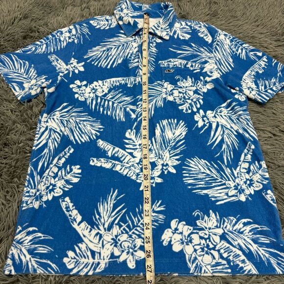 Vineyard Vines Terry Cloth Polo Collar Short Sleeve Hawaiian Shirt Size Medium - Picture 5 of 7